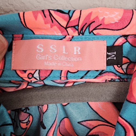 Girl's Hawaiian style shirt with flamingos size Medium - Picture 6 of 8